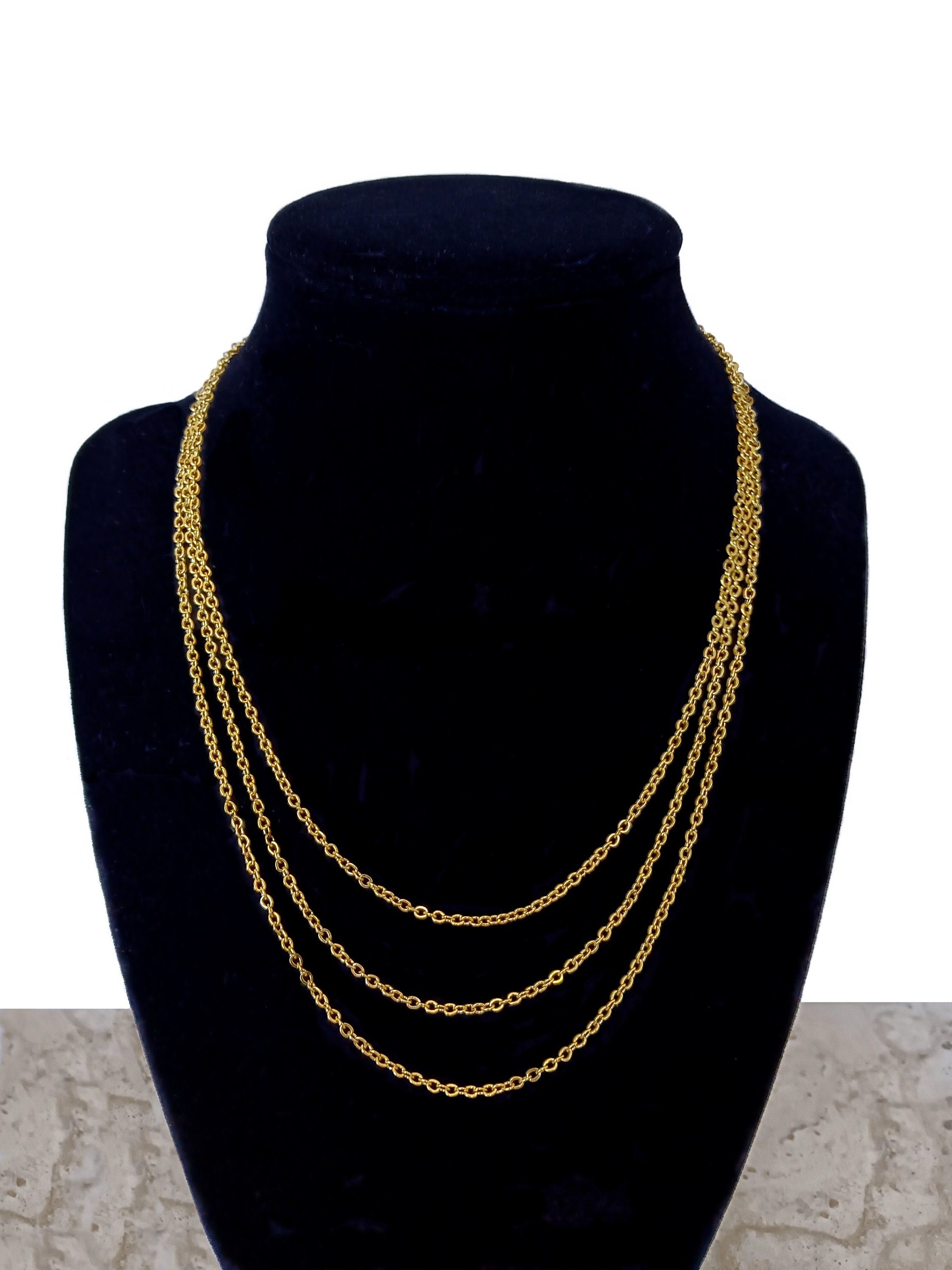 2mm Gold Three Layered Shiny Color Stainless Steel Rolo Chains Necklace Customisable Size Unisex Elegant Fine Jewelry Tarnish Resistant